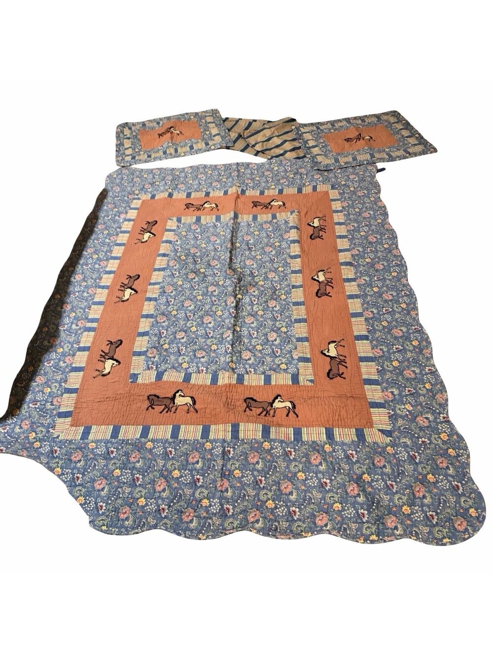 VTG 2000s Horse Western  Quilt & Pillow Shams Valances Horses Patchwork Twin